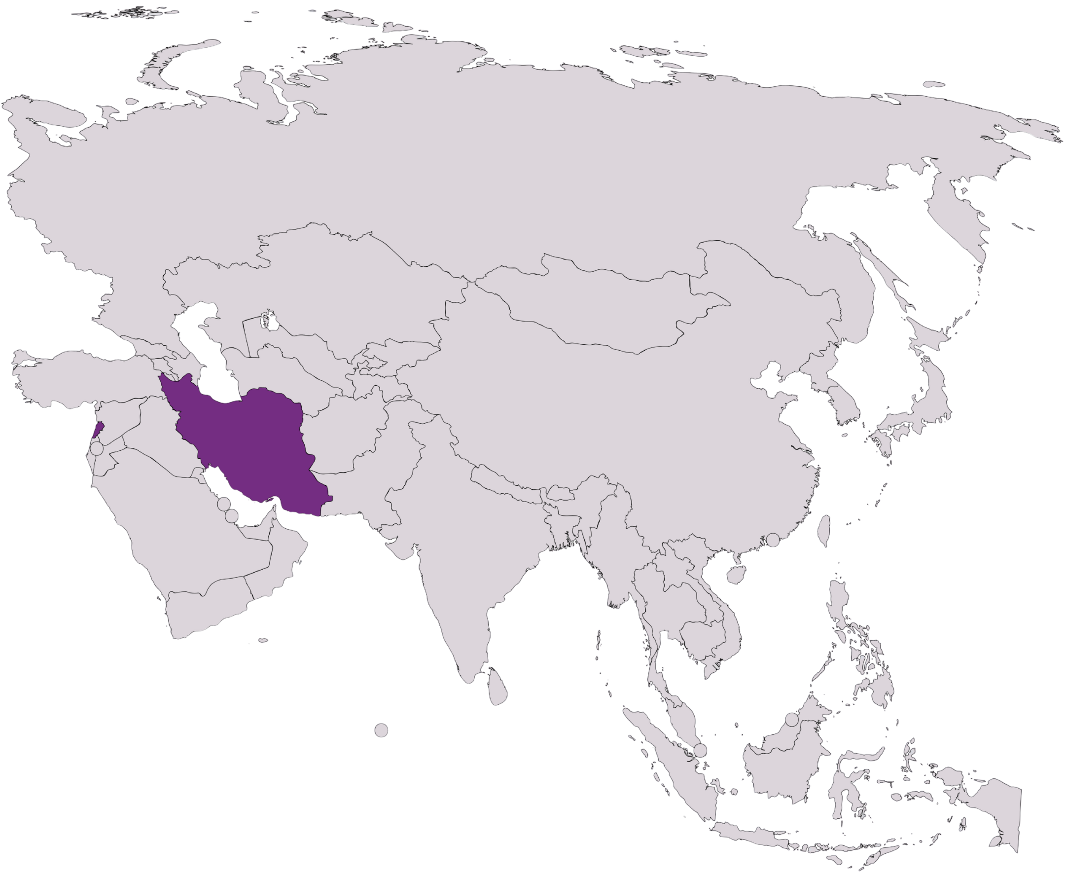 Map of Iran and Lebanon