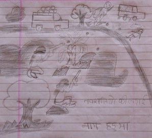 93% children in grade 4 sketched a combat scene when asked to sketch at will. - Classroom - Pakela, Sukma, 2016