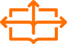 Book with 3 arrows. One arrow pointing up, one arrow pointing left, one arrow pointing right