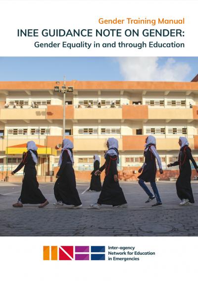 INEE Gender Training Manual cover - five girls in school uniforms walk across a school courtyard