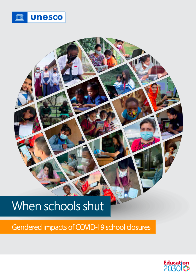 Text: When schools shut: gendered impacts of COVID-19 school closures, with logo of UNICEF