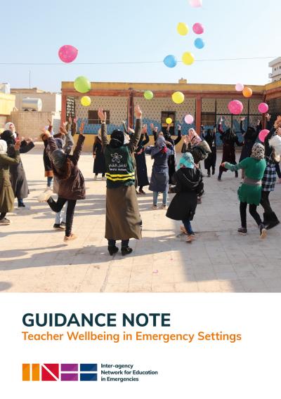 Guidance Note Cover showing a teacher and a group of students throwing balloons into the air.