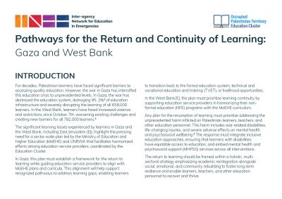 Cover image for Pathways for the Return and Continuity of Learning:  Gaza and West Bank